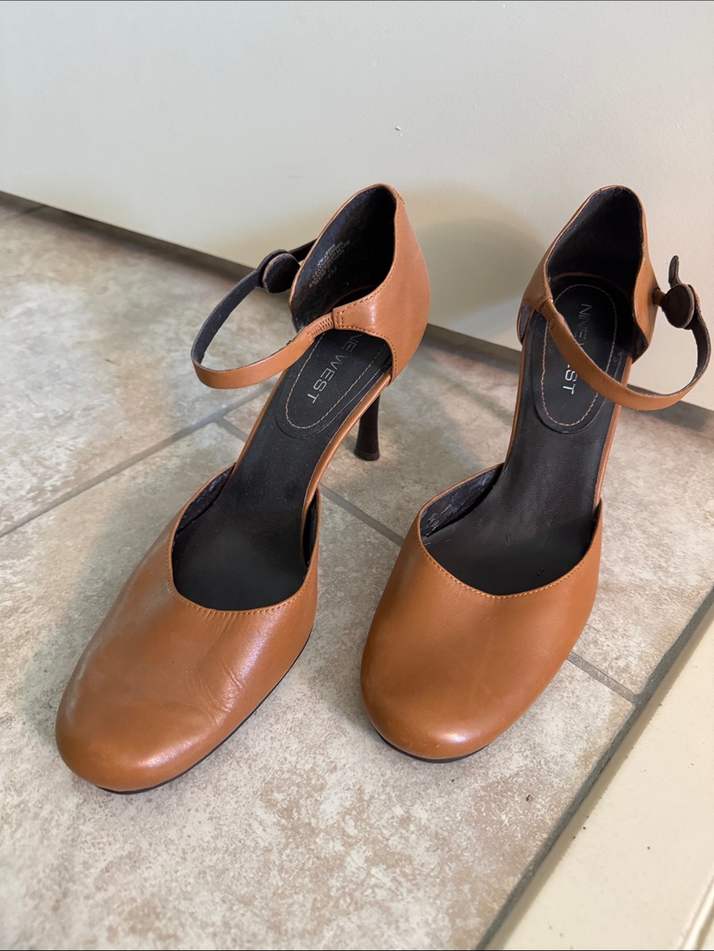 Nine West Brown Leather Ankle-Strap Heels